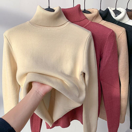 Damen Feinstrick-Rollkragenpullover mit wärmendem Innenfutter und schmaler Silhouette EB
