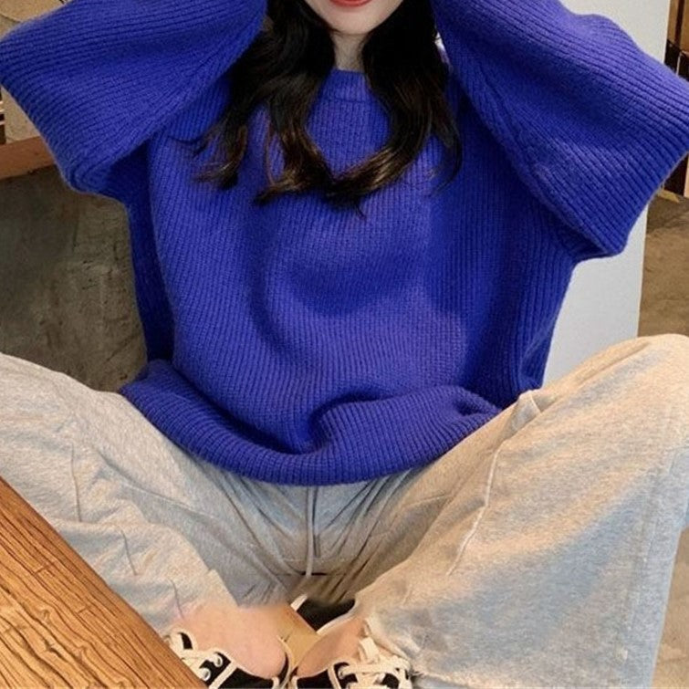 Damen Oversized Strickpullover mit feinem Rippenmuster und lässigem Schnitt EB
