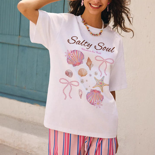 Damen Grafik T-Shirt mit maritimem Muschelmotiv und legerem Schnitt EB