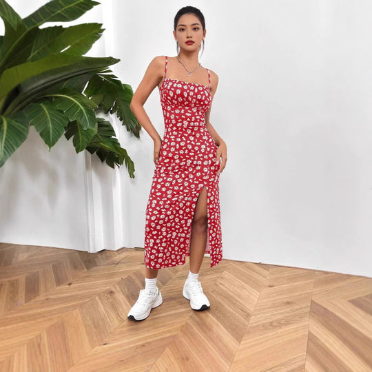 Damen figurbetontes Midikleid mit Raffung und Schlitz EB