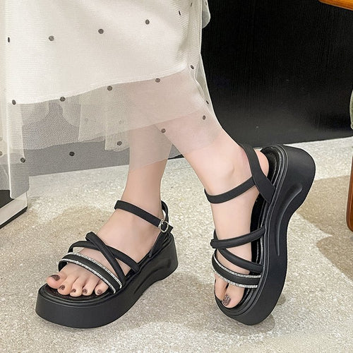 Damen Plateausandalen mit funkelndem Riemen EB