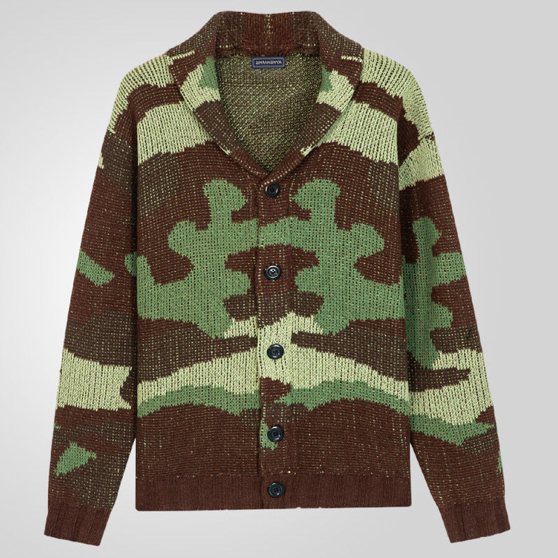 Herren Strickjacke im einzigartigen Camouflage-Design mit hohem Kragen EB