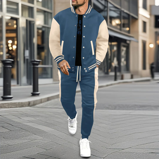 Herren nan College-Trainingsanzug aus Baumwollmischung mit gesteppter Collegejacke und tapered Jogginghose EB