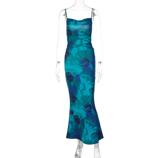 Damen Elegantes Maxikleid mit Spaghetti-Trägern und fließendem Schnitt EB