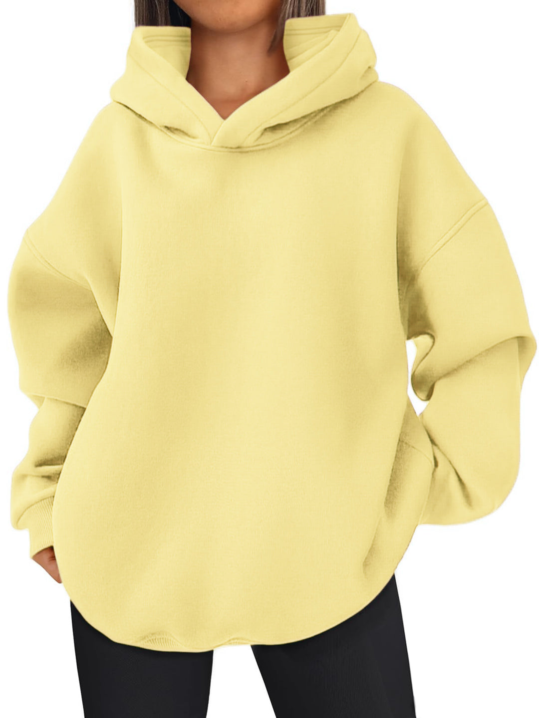 Damen nan kastiger Kapuzenpullover mit doppellagiger Kapuze, überschnittener Schulter und längerem Rückenteil EB