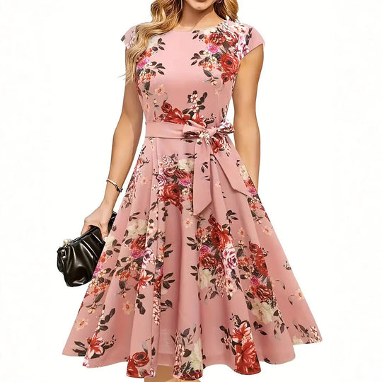 Damen Midi-Kleid mit tailliertem Schnitt und floralem Design EB