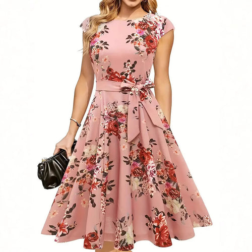 Damen Midi-Kleid mit tailliertem Schnitt und floralem Design EB