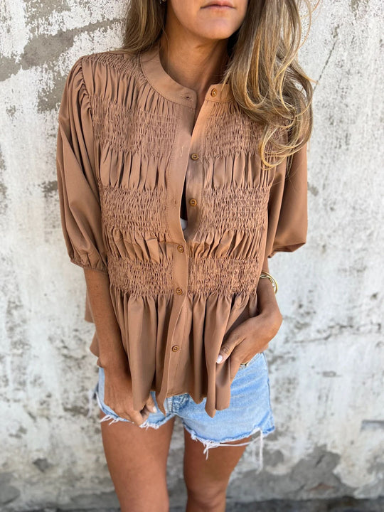Damen Bluse mit gerafftem Detail und Knopfverschluss EB