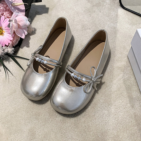 Damen Ballerina mit elegantem Design und perlenbesetztem Band EB