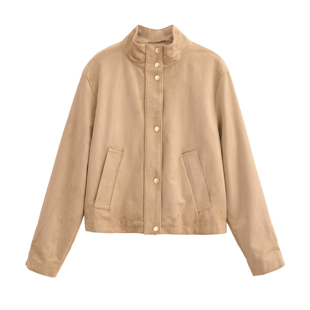 Damen Kunstlederjacke mit Stehkragen und praktischen Eingrifftaschen EB