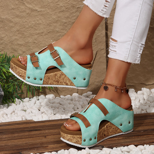 Damen Wedge-Pantoletten mit verstellbaren Riemen und rutschfester Sohle EB