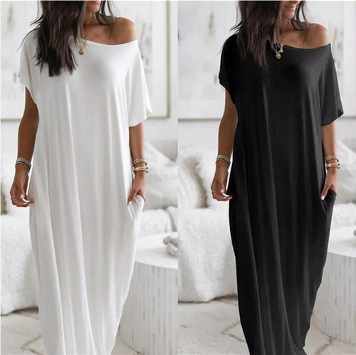 Damen lässiges Maxi-Überkleid mit weitem Schnitt und praktischen Taschen EB