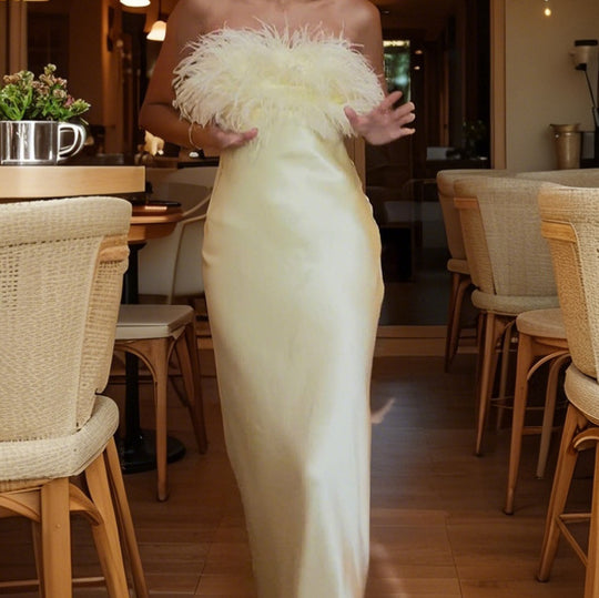 Damen Strapazierfähiges Abendkleid mit eleganter Federverzierung EB