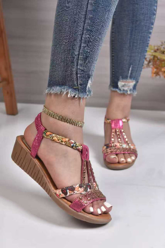 Damen Elegante Sandalen mit modischen Glitzer- und Blumenapplikationen EB
