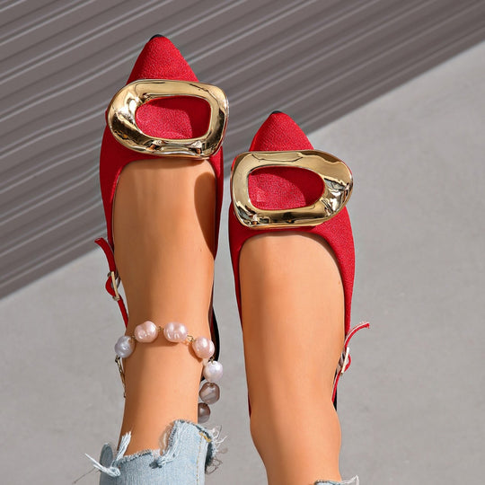 Damen Slingback-Ballerinas mit Herz- und Quadratschnalle EB