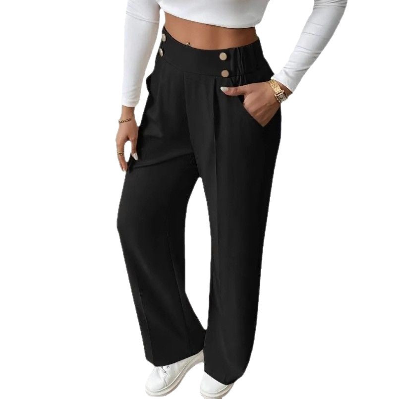 Damen Klassische weite Hose mit Knopfleiste und Taschen EB
