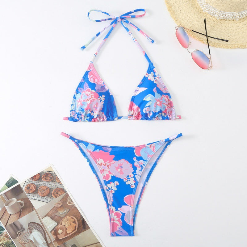 Damen Triangel-Bikini mit verspieltem floralem Design und verstellbaren Trägern EB