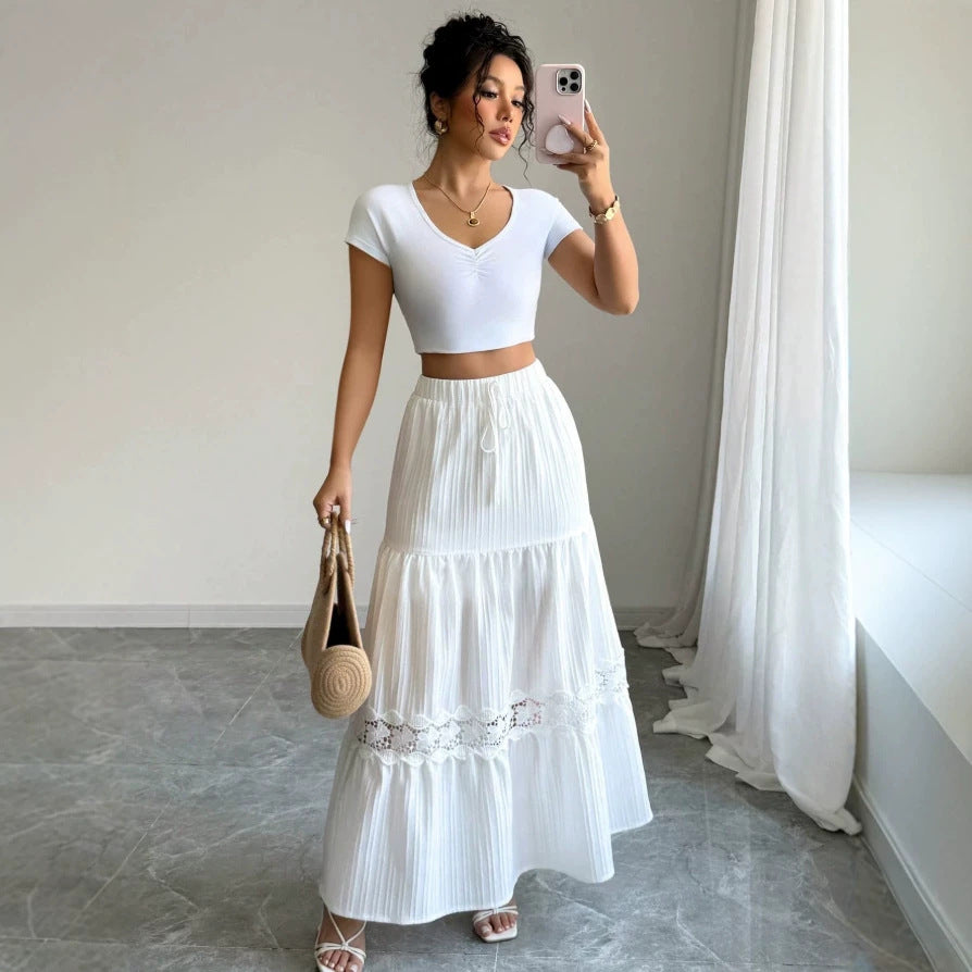 Damen Crop-Top und Maxi-Rock Set mit Rüschendetails EB