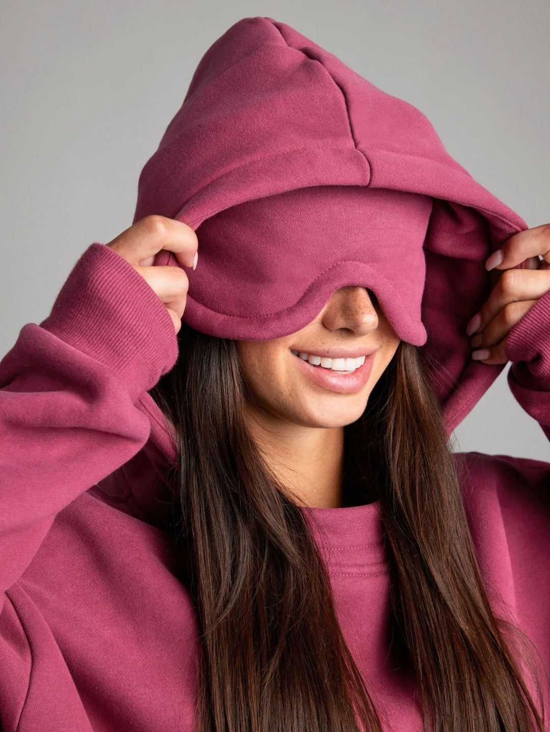 Damen nan Kapuzensweatshirt mit integrierter Schlafblende und weichem Fleece-Innenfutter EB