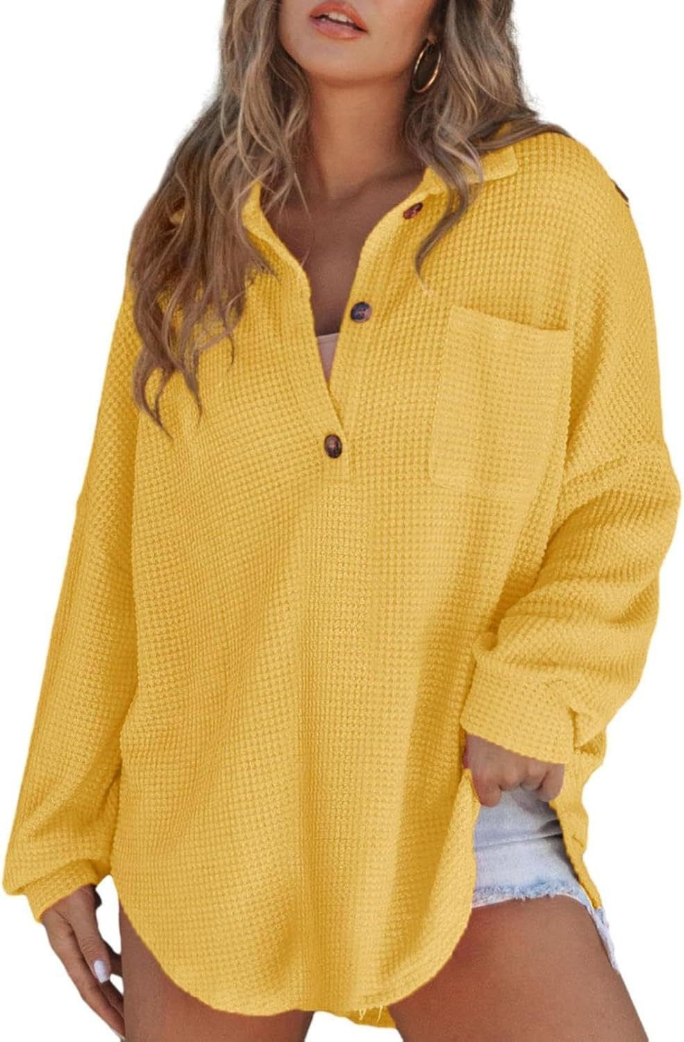 Damen Oversized Baumwollhemd mit Knopfleiste und Brusttasche EB