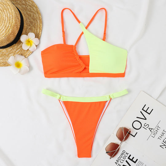 Damen Bikini-Set mit asymmetrischem Oberteil und hohem Beinausschnitt EB