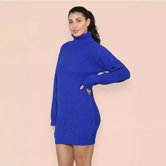 Damen Strickkleid mit hohem Kragen und relaxed Schnitt EB