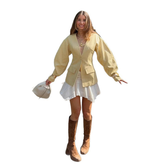 Damen eleganter Oversized Blazer mit Puffärmeln EB