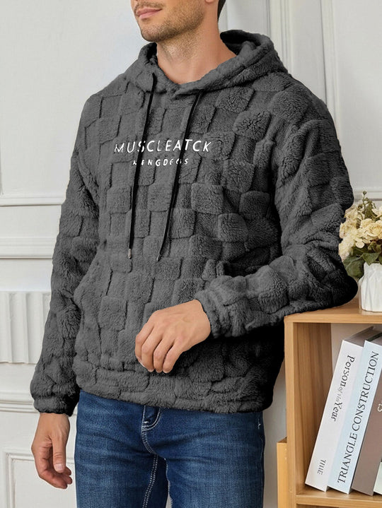 Herren nan flauschiger Sherpa-Hoodie mit Quadrat-Steppmuster, Kängurutasche und verstellbarer Kapuze EB