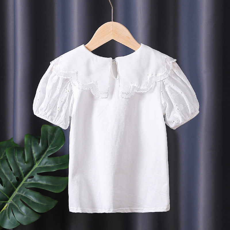Mädchen Bluse mit dekorativen Lochstickereien und voluminösen Puffärmeln EB