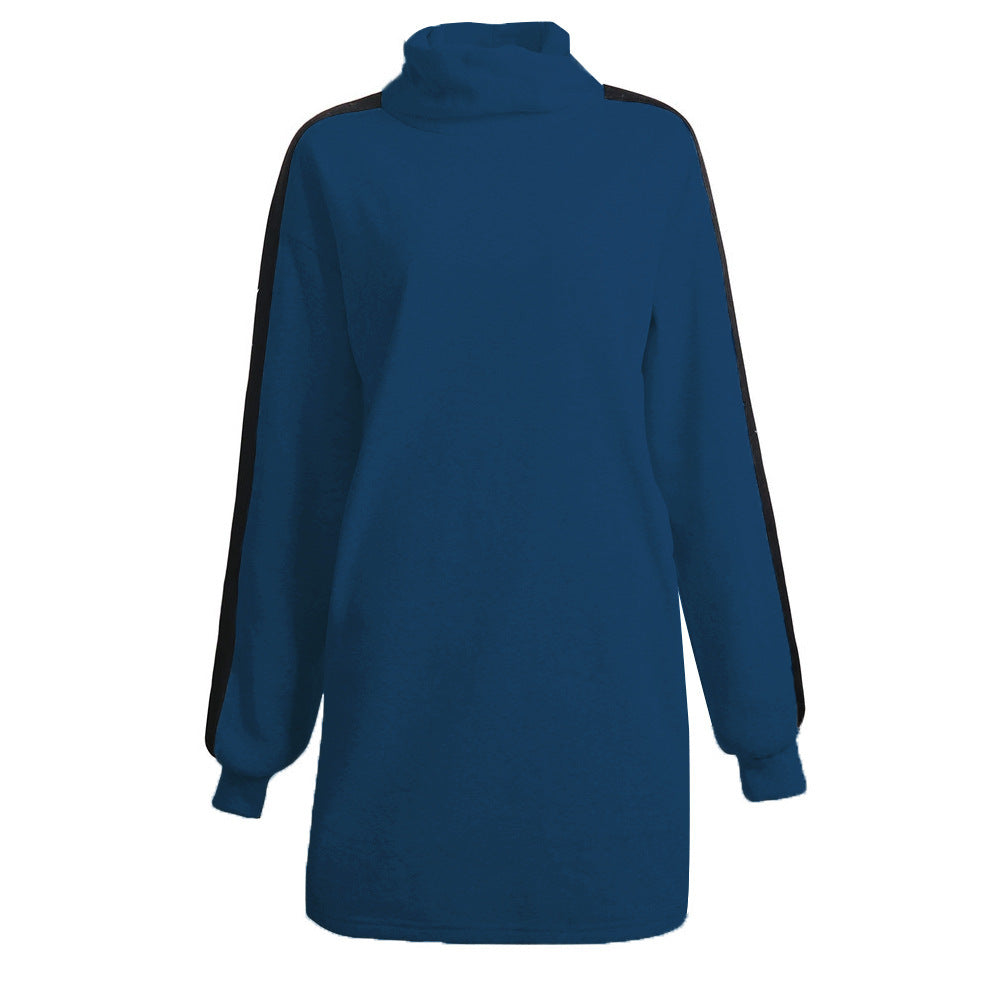 Damen lässiges Sweatshirtkleid mit hochgeschlossenem Kragen und seitlichen Einsätzen EB