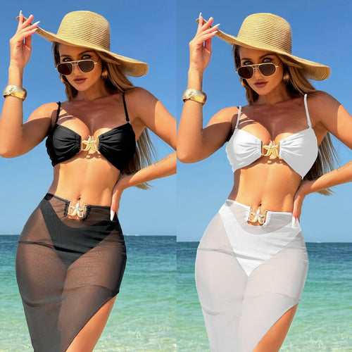 Damen Bikini mit einzigartiger Schnalle und transparentem Rock EB