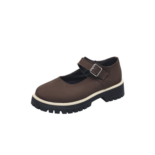 Damen Retro Mary Jane Schuhe mit robustem Profil und verstellbarem Riemen EB