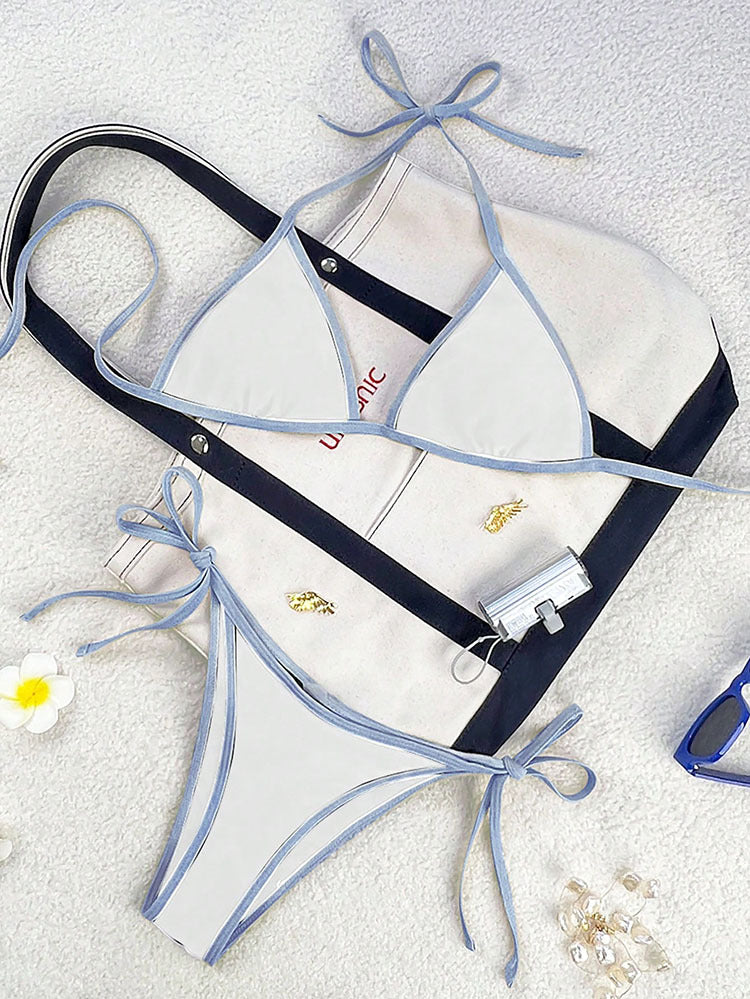 Damen Triangel-Bikini mit verspielten Schleifendetails EB