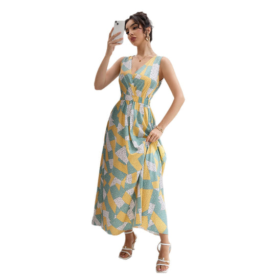 Damen Maxikleid mit geometrischem Design und tailliertem Schnitt EB