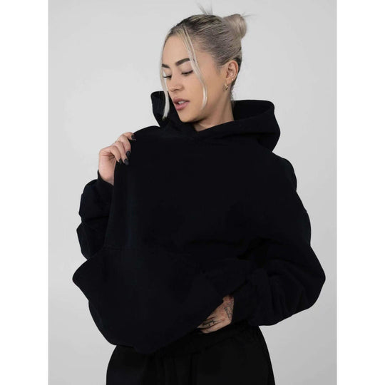Damen nan oversized Kapuzenpullover mit Kängurutasche und weichem Fleece-Innenfutter EB