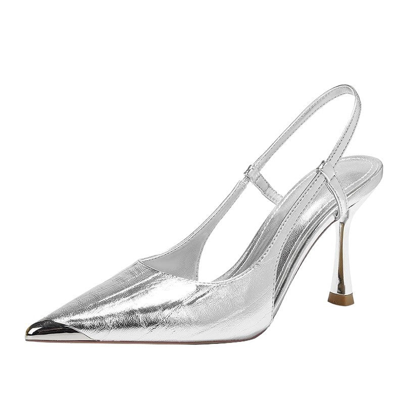 Damen elegante Slingback-Pumps aus schimmerndem Metallic-Material EB