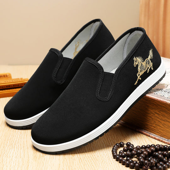 Damen nan leichter Slip-On Canvas-Sneaker mit elastischem Einstieg und bestickter Pferde-Applikation EB