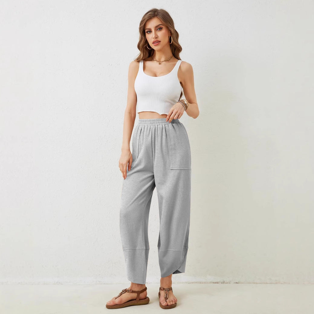 Damen weit geschnittene Freizeithose mit elastischem Bund und praktischen Taschen EB