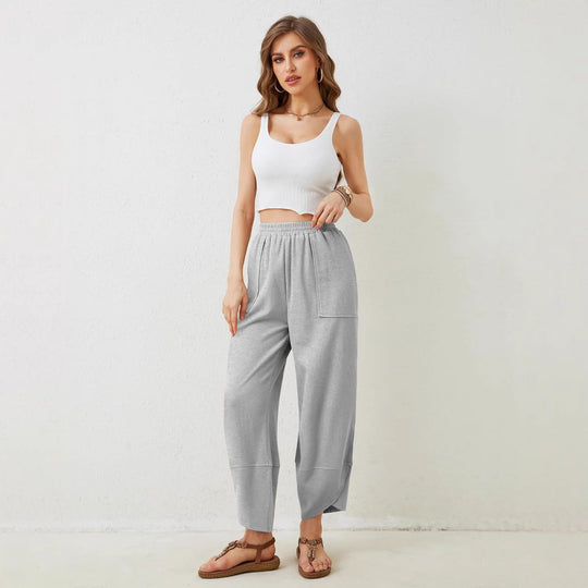 Damen weit geschnittene Freizeithose mit elastischem Bund und praktischen Taschen EB