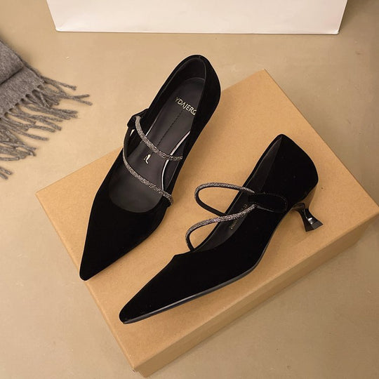 Damen elegante Pumps mit zartem Strass-Dekor EB