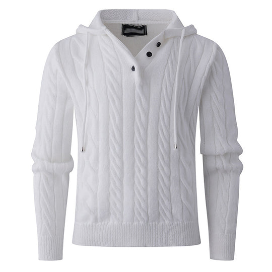 Herren Grobstrickpullover mit Kapuze und modernem Zopfmuster EB
