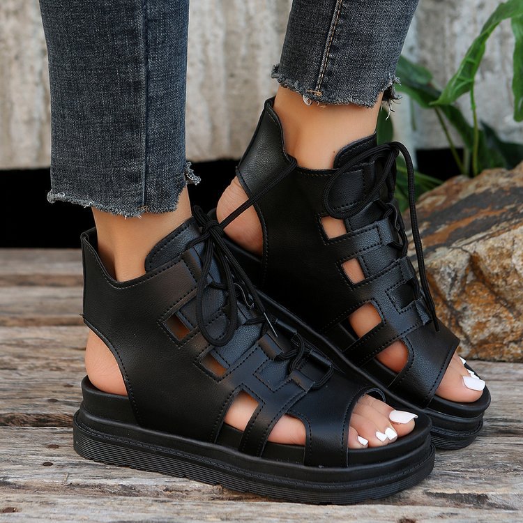 Damen  Schnür-Sandalen mit Cut-Out-Design offener Ferse und robuster Profilsohle EB