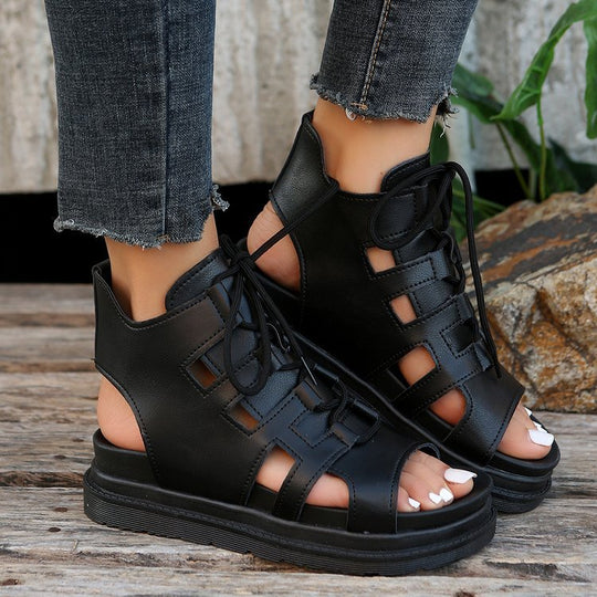 Damen  Schnür-Sandalen mit Cut-Out-Design offener Ferse und robuster Profilsohle EB