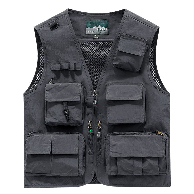 Herren Multifunktionale Outdoor-Utility‑Weste mit Mesh‑Innenfutter und zahlreichen Taschen EB