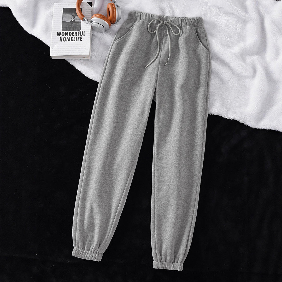 Damen nan hochgeschnittene Jogginghose aus weicher Fleece Baumwollmischung mit elastischem Bund Kordelzug und Eingrifftaschen EB