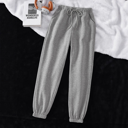 Damen nan hochgeschnittene Jogginghose aus weicher Fleece Baumwollmischung mit elastischem Bund Kordelzug und Eingrifftaschen EB