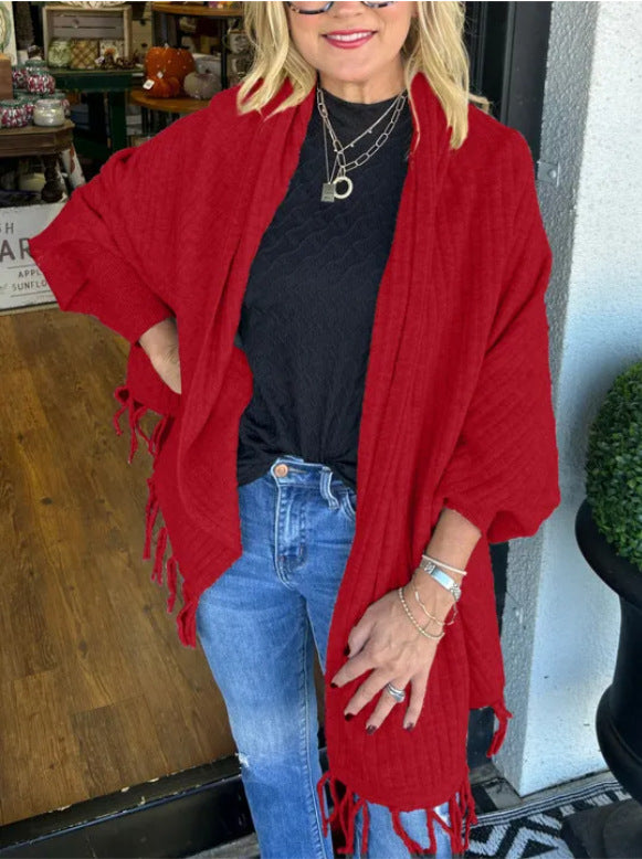 Damen vielseitiger Poncho mit Fransen EB