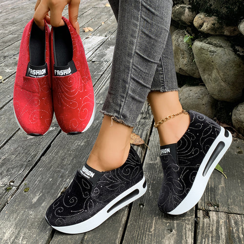 Damen Bequeme Slip-On Sneakers mit Glitzer-Design EB