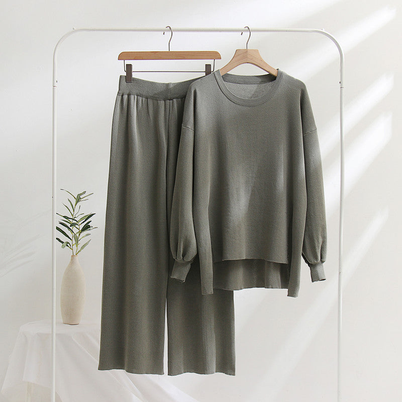 Damen lässiges Strickoberteil und Hose Set EB