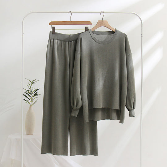 Damen lässiges Strickoberteil und Hose Set EB